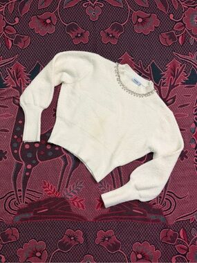Valleygirl Cream Jewel-Neck Cropped Sweater